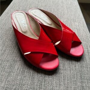 AGL Red Patent Leather Slides Mules 37 1/2 Made In Italy